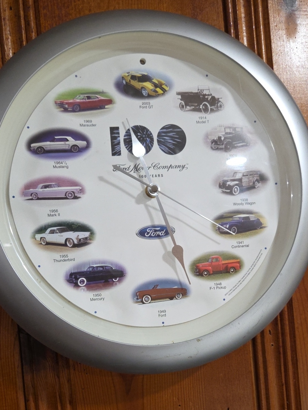 Ford Silver Anniversary Wall Clock with Multicolored Car Illustrations